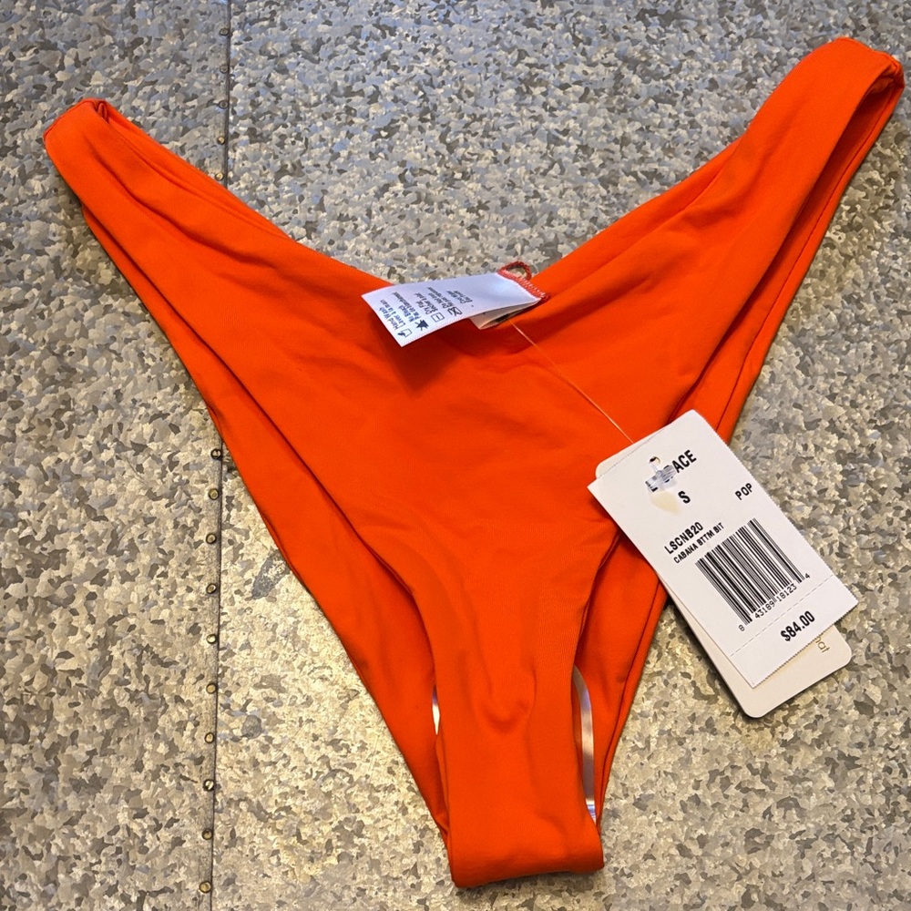 NWT L*SPACE Women’s Bikini Bottom Orange High Cut MSRP $84 Bitsy Cut Size Small